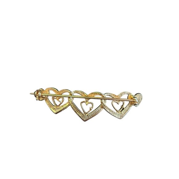 Gold Tone Heart-Shaped Brooch With Triple Openwork Heart Design - Picture 2 of 2